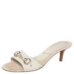 Pre Owned Dior White Leather My Dior Mule Sandals Size 37