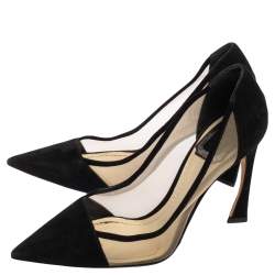 Pre Owned حذاء كعب عالي ديور سويدي أسود وشبك سونغ بمقدمة مدببة مقاس 36