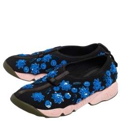 مملوكة مسبقًا Dior Black Mesh Neoprene Fusion Embellished Low-Top Sneakers Size 39.5