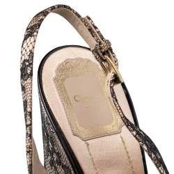 Pre Owned Dior Black/Beige Lace and Satin Bow Slingback Platform Wedge Sandals Size 41