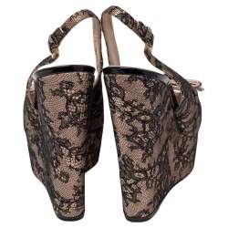 Pre Owned Dior Black/Beige Lace and Satin Bow Slingback Platform Wedge Sandals Size 41
