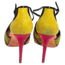 Dior Multicolor Suede and Patent Leather Strappy Peep Toe Sandals Size 41