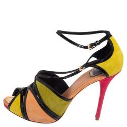 Dior Multicolor Suede and Patent Leather Strappy Peep Toe Sandals Size 41