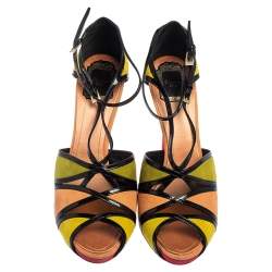 Dior Multicolor Suede and Patent Leather Strappy Peep Toe Sandals Size 41