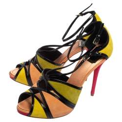 Dior Multicolor Suede and Patent Leather Strappy Peep Toe Sandals Size 41
