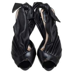 Pre Owned Dior Black Leather Pleated Slingback Peep Toe Sandals Size 36