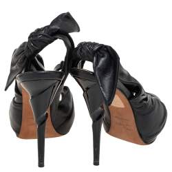 Pre Owned Dior Black Leather Pleated Slingback Peep Toe Sandals Size 36