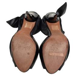 Pre Owned Dior Black Leather Pleated Slingback Peep Toe Sandals Size 36