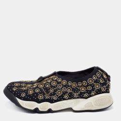 Pre Owned Dior  Black Mesh Fusion Emballished Low Top  Sneakers Size 38