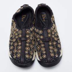 Pre Owned Dior  Black Mesh Fusion Emballished Low Top  Sneakers Size 38