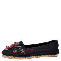 Dior Black Nylon Embellished Espadrille Flats Size 36