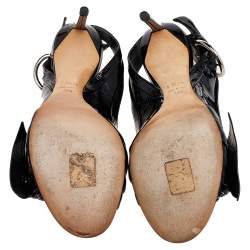 Dior Black Patent Leather Buckle Open Toe Slingback Sandals Size 39.5