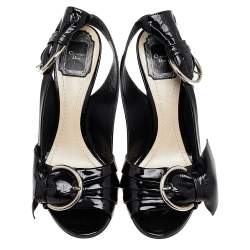 Dior Black Patent Leather Buckle Open Toe Slingback Sandals Size 39.5
