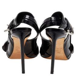 Dior Black Patent Leather Buckle Open Toe Slingback Sandals Size 39.5
