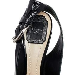Dior Black Patent Leather Buckle Open Toe Slingback Sandals Size 39.5