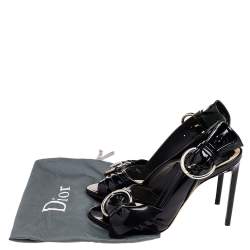 Dior Black Patent Leather Buckle Open Toe Slingback Sandals Size 39.5