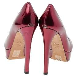 Dior Burgundy Patent Leather Flower Platform Pumps Size 37.5