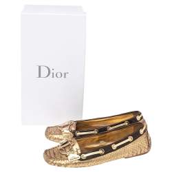 Pre Owned حذاء لوفرز ديور جلد نقشة الثعبان بني/ذهبي مقاس 36.5