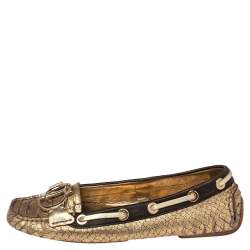 Pre Owned حذاء لوفرز ديور جلد نقشة الثعبان بني/ذهبي مقاس 36.5