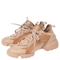Pre Owned Dior Beige Stretch Fabric and Leather Trim D-Connect Low Top Sneakers Size 38