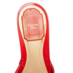 Dior Coral Red Patent Leather Open Toe Bow Clog Sandals Size 37