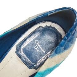حذاء كعب عالي ديور جلد ثعبان متعدد الألوان بمقدمة مفتوحة بنعل سميك مقاس 36