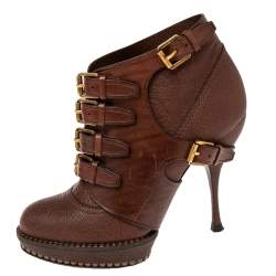 مملوكة مسبقًا بوت ديور كالافير جلد بني نعل سميك للكاحل مقاس 36.5