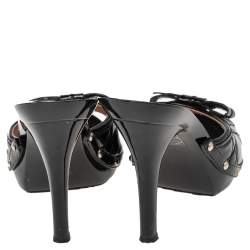 Dior Black Cannage Patent Leather Bow Slide Sandals Size 37.5