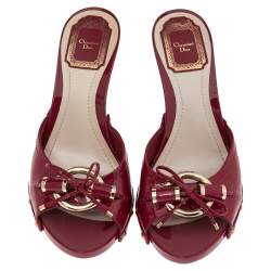 Dior Pink Patent Leather  Buckle Open Toe  Mules Sandals Size 38
