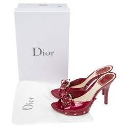 Dior Pink Patent Leather  Buckle Open Toe  Mules Sandals Size 38