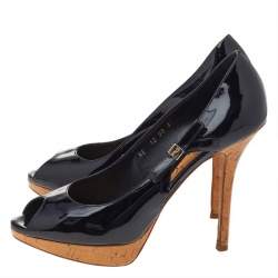 Dior Black Patent Leather Peep Toe Pumps Size 37
