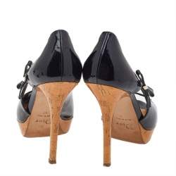 Dior Black Patent Leather Peep Toe Pumps Size 37