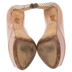 Pre Owned حذاء كعب عالي ديور كاناج جلد ل امع بيج نعل سميك كعب كاناج مقدمة مفتوحة مقاس 35.5 