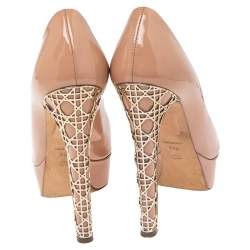 Pre Owned حذاء كعب عالي ديور كاناج جلد لامع بيج نعل سميك كعب كاناج مقدمة مفتوحة مقاس 35.5 