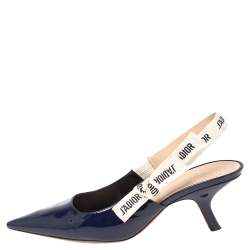 Pre Owned صندل ديور جاديور جلد لامع أزرق كحلي بحزام للكاحل مقاس 39 