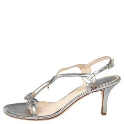Dior Silver Leather Logo Slingback Sandals Size 37.5