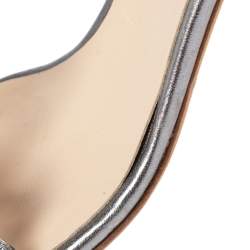 Dior Silver Leather Logo Slingback Sandals Size 37.5