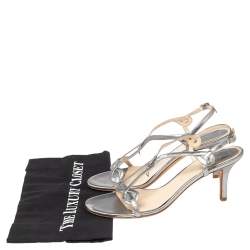 Dior Silver Leather Logo Slingback Sandals Size 37.5