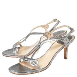 Dior Silver Leather Logo Slingback Sandals Size 37.5