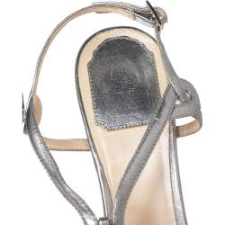 Dior Silver Leather Logo Slingback Sandals Size 37.5