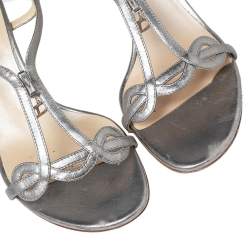 Dior Silver Leather Logo Slingback Sandals Size 37.5