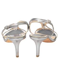 Dior Silver Leather Logo Slingback Sandals Size 37.5