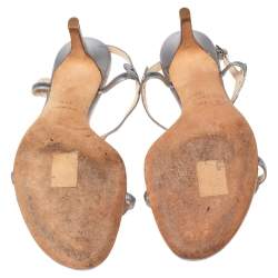 Dior Silver Leather Logo Slingback Sandals Size 37.5