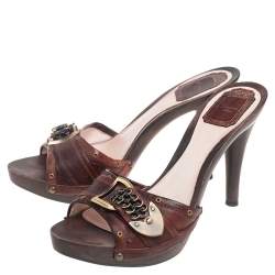 Pre Owned صندل سلايد ديور ديوريسيمو جلد بني مزين سلسلة مقاس 39