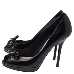 Dior Black Leather Bow Peep Toe Pumps Size 39.5