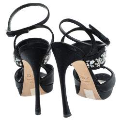 مملوكة مسبقًا Dior Black Satin Embellished Ankle Strap Sandals Size 38