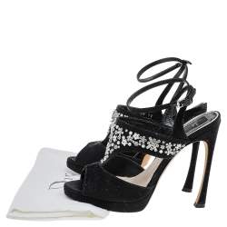 مملوكة مسبقًا Dior Black Satin Embellished Ankle Strap Sandals Size 38