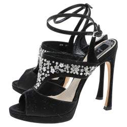 مملوكة مسبقًا Dior Black Satin Embellished Ankle Strap Sandals Size 38