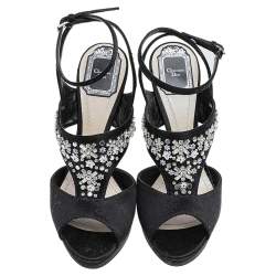 مملوكة مسبقًا Dior Black Satin Embellished Ankle Strap Sandals Size 38