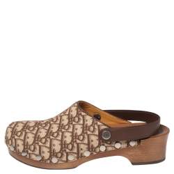 Pre Owned  Dior Beige/Brown Oblique Canvas Diorquake Slingback Clogs Size 41
